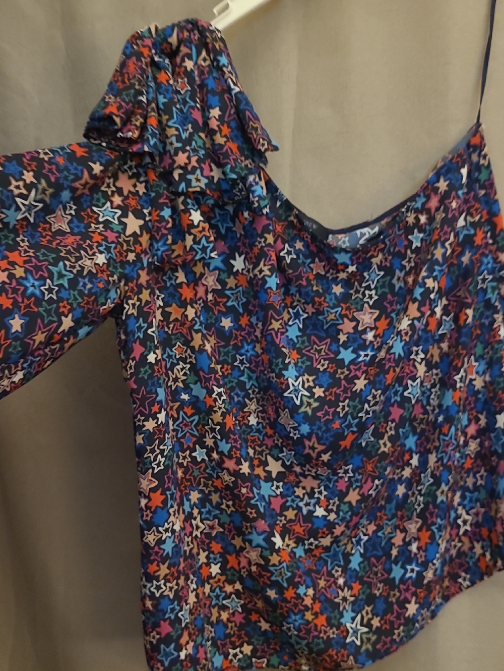 Star-Print One-Shoulder Women's Top in Navy Multicolor